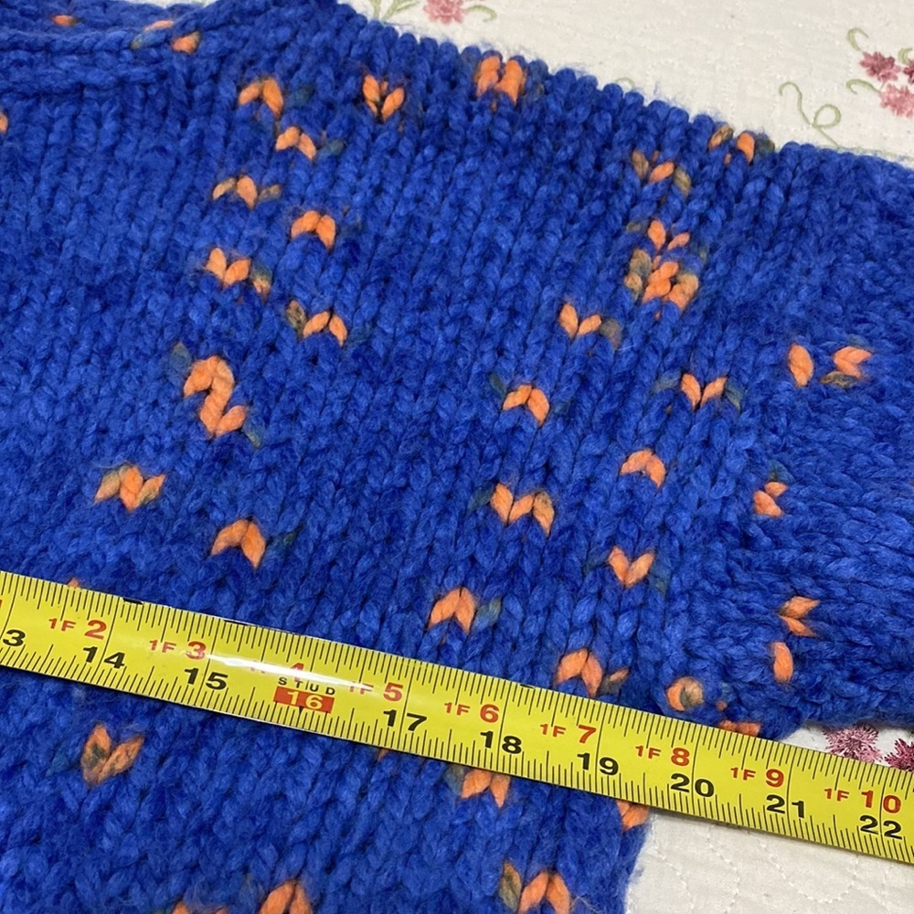 Hand crocheted knitted blue orange open wool thick cardigan Small Blue Orange - Picture 10 of 11